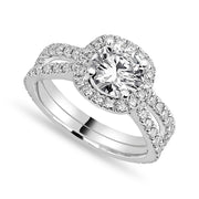 Serena 2.74 ct Lab Grown Round Cut Halo Double Row Diamond Engagement Ring